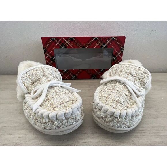 Charter Club Dorenda Women Sz 11M Moccasin Slippers White Boucle Fur Shoes NWB - Picture 6 of 9
